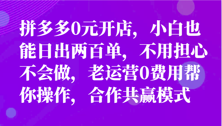 全新拼多多平台优质企业新手褔利，二天销售量过百单，不要钱、老经营代实际操作-沐颜网创资源