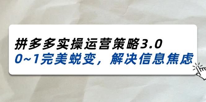 2024-2025拼多多平台实际操作运营战略3.0，0~1华丽蜕变，处理信息焦虑-沐颜网创资源