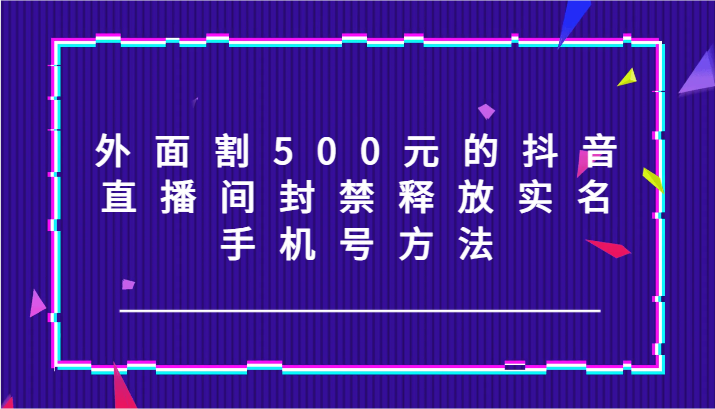 外边割500块的抖音直播封停释放出来实名认证/手机号码方式！-沐颜网创资源