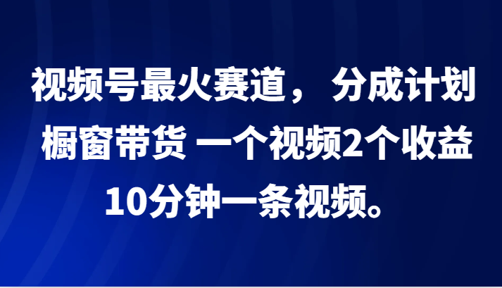 视频号最火赛道， 分成计划， 橱窗带货，一个视频2个收益，10分钟一条视频。-沐颜网创资源