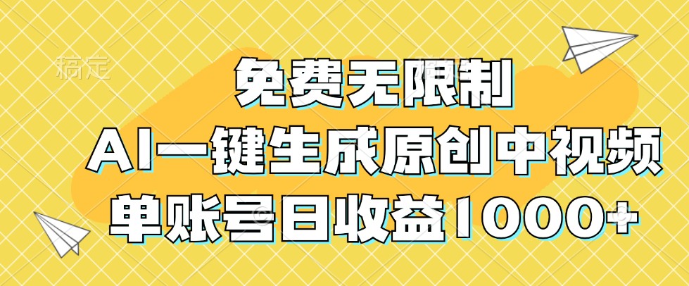 免费无限制，AI一键生成原创中视频，单账号日收益1000+-沐颜网创资源