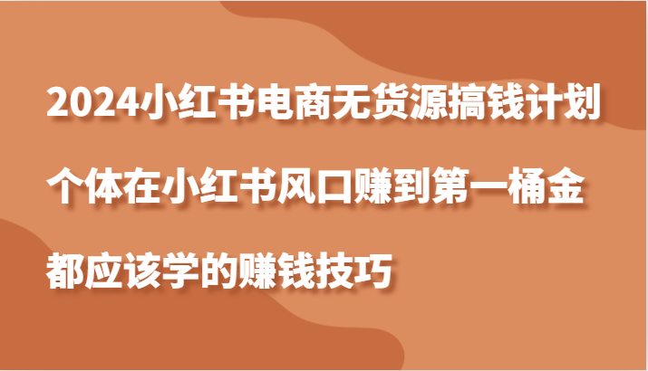 2024小红书电商无货源搞钱计划，个体在小红书风口赚到第一桶金应该学的赚钱技巧-沐颜网创资源