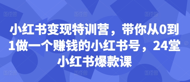 小红书的转现夏令营，陪你从0到1做一个挣钱的小红书号，24堂小红书爆款课-沐颜网创资源