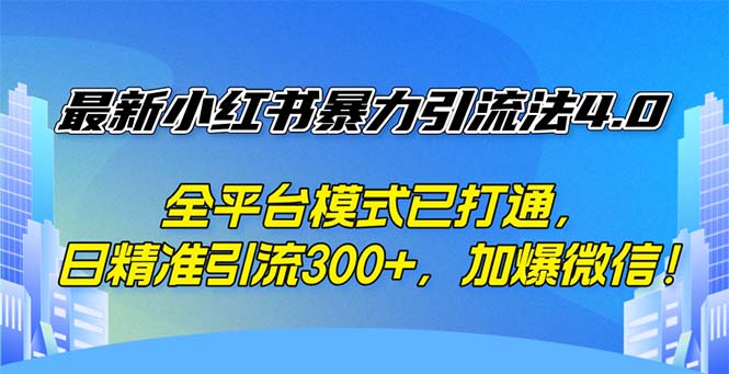 最新小红书暴力引流法4.0， 全平台模式已打通，日精准引流300+，加爆微…-沐颜网创资源