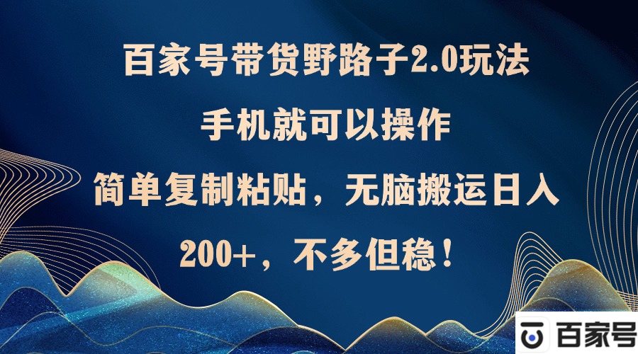 百家号带货野路子2.0玩法，手机就可以操作，简单复制粘贴，无脑搬运日…-沐颜网创资源