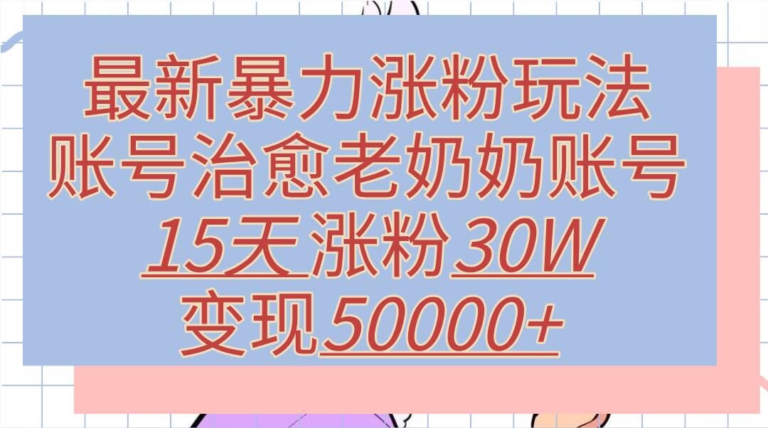最新暴力涨粉玩法，治愈老奶奶账号，15天涨粉30W，变现至少五位数+-沐颜网创资源