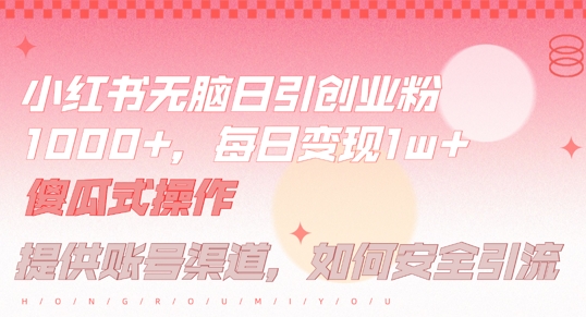 小红书无脑每日引流创业粉500+，小白每天只花半小时，躺赚长尾收益【揭秘】-沐颜网创资源