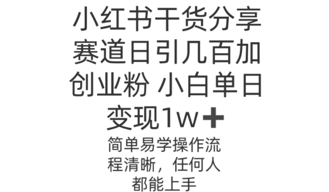 小红书干货分享赛道日引几百创业粉，操作简单-沐颜网创资源