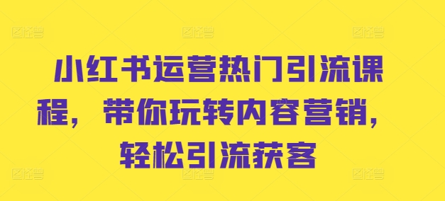小红书运营受欢迎引流课程，带你玩转内容运营，轻轻松松引流方法拓客-沐颜网创资源