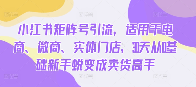 小红书的矩阵账号引流方法，适用电子商务、微商代理、线下门店，30天从0基本初学者成长为卖东西大神-沐颜网创资源