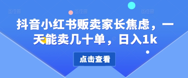 抖音小红书售卖家长的焦虑，一天可以卖几十单，日入1k-沐颜网创资源