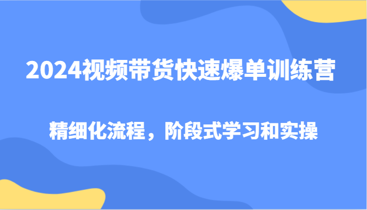 2024短视频带货迅速打造爆款夏令营，精细化管理步骤，环节式教学和实际操作-沐颜网创资源