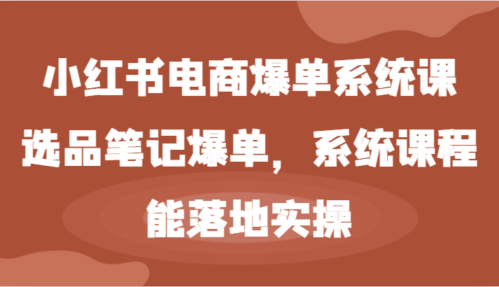 小红书电商爆单系统课-选品笔记爆单，系统课程，能落地实操-沐颜网创资源