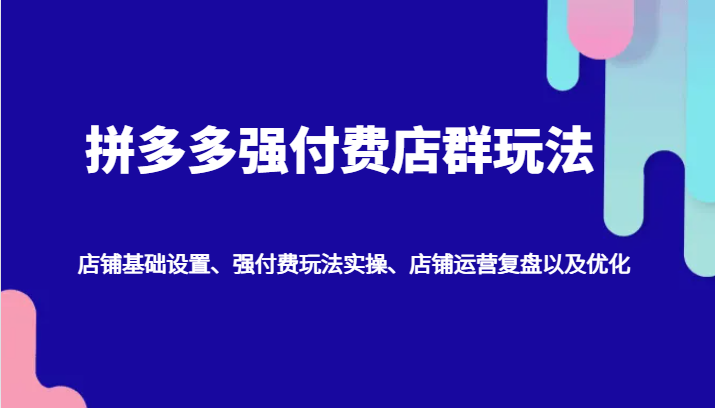 拼多多强付费店群玩法：店铺基础设置、强付费玩法实操、店铺运营复盘以及优化-沐颜网创资源