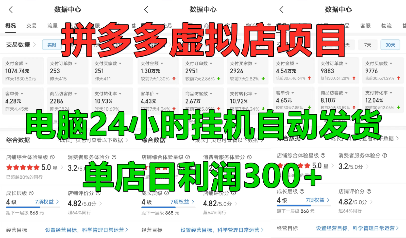 拼多多平台虚拟店铺新项目，电脑挂机自动发卡密，门店日盈利300-沐颜网创资源