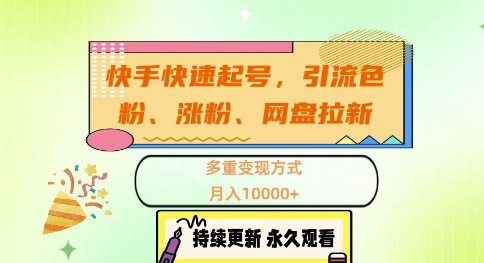 快手快速养号，引流方法s粉、增粉、百度云盘引流多种变现模式，月入1w【揭密】-沐颜网创资源