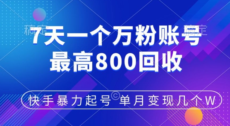 快手视频暴力行为养号，7天涨万粉，新手当日养号，多种多样变现模式，单月转现好多个-沐颜网创资源