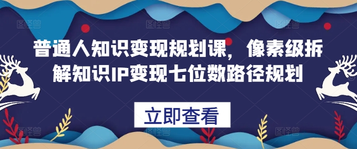 平常人知识变现规划课，像素级拆卸专业知识IP转现七位数最短路径算法-沐颜网创资源