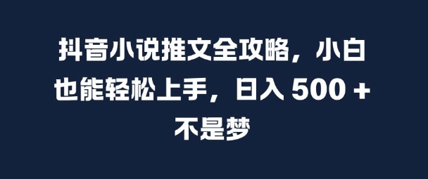 抖音小说文章攻略大全，新手也可以快速上手，日入 5张  指日可待【揭密】-沐颜网创资源