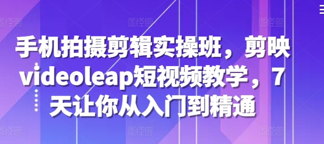 手机拍摄剪辑实操班，剪映videoleap短视频教学，7天让你从入门到精通-沐颜网创资源