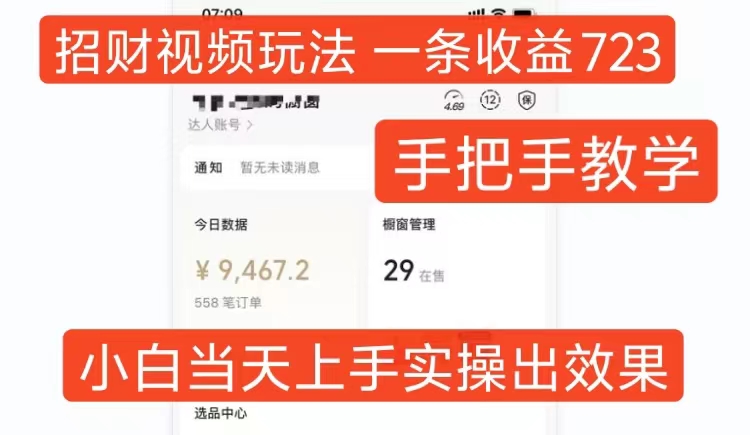 旺财短视频游戏玩法，一条视频收益723，一对一教学，新手当日可入门-沐颜网创资源