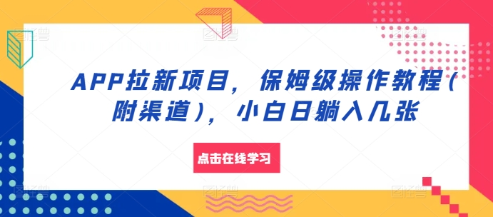 APP拉新项目，家庭保姆级实际操作实例教程(附方式)，新手日躺入多张【揭密】-沐颜网创资源