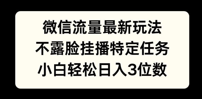 数据流量全新游戏玩法，不露脸直播游戏，新手轻轻松松日入3个数-沐颜网创资源