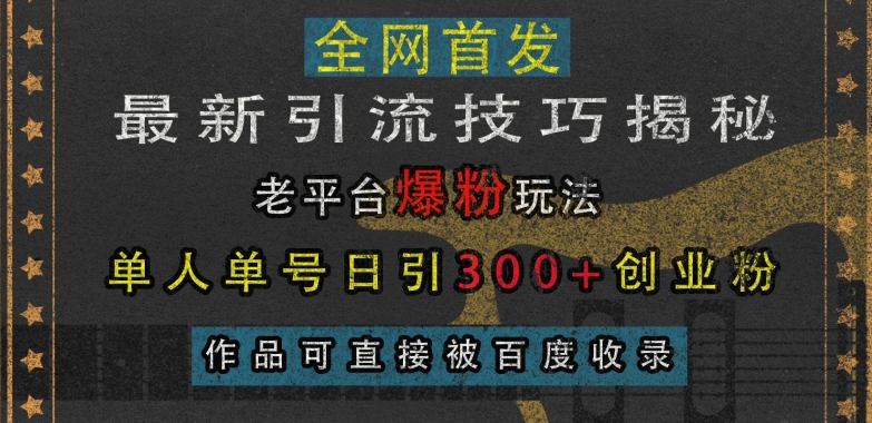 最新引流技巧揭秘，老平台爆粉玩法，单人单号日引300+创业粉，作品可直接被百度收录-沐颜网创资源