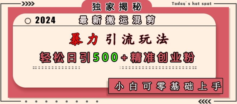 最新搬运混剪暴力引流玩法，轻松日引500+精准创业粉，小白可零基础上手-沐颜网创资源