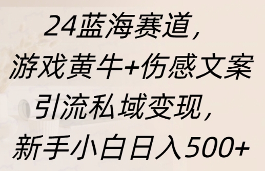 蓝海赛道，游戏黄牛+伤感文案引流私域变现，新手小白日入多张-沐颜网创资源