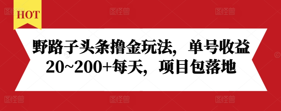 野路子头条撸金玩法，单号收益20~200+每天，项目包落地-沐颜网创资源