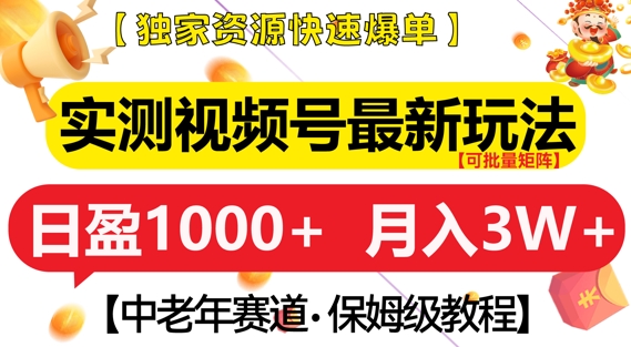 实测视频号最新玩法，中老年赛道，独家资源，月入过W+【揭秘】-沐颜网创资源