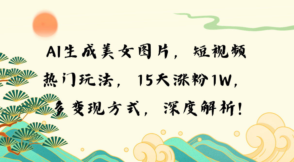 AI生成美女图片，短视频热门玩法，15天涨粉1W，多变现方式，深度解析!-沐颜网创资源