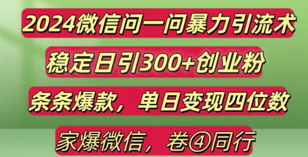 2024最新微信问一问暴力引流300+创业粉,条条爆款单日变现四位数【揭秘】-沐颜网创资源