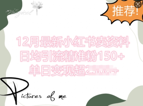 12月最新小红书日均引流精准粉100+，单日变现多张-沐颜网创资源