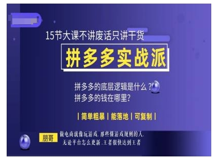 朋哥电商(拼多多实战派)，15节大课不讲废话只讲干货，简单粗暴 能落地 可复制-沐颜网创资源
