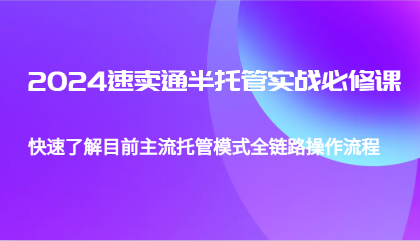2024全球速卖通半代管从0到1实战演练必修课程，帮助自己更好地了解最主流托管模式全链路营销操作步骤-沐颜网创资源