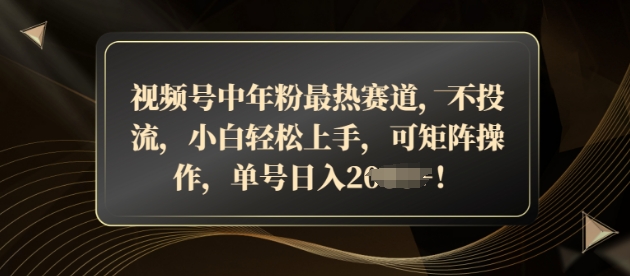 视频号中年粉最热赛道，不投流，小白轻松上手，可矩阵操作-沐颜网创资源