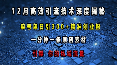 最新高效引流技术深度揭秘 ，单号单日引300+精准创业粉，一分钟一条原创素材，引爆你的私域流量-沐颜网创资源