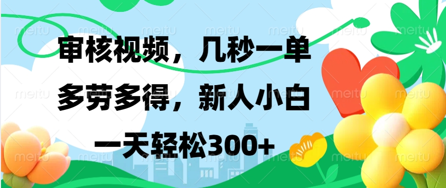 视频审核，新手可做，多劳多得，新人小白一天轻松300+-沐颜网创资源