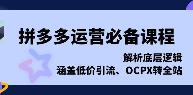 拼多多运营必不可少课程内容，分析底层思维，包含低价引流、OCPX转整站-沐颜网创资源