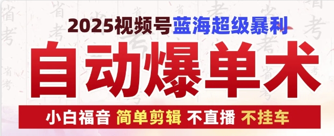 2025视频号蓝海超级暴利自动爆单术1.0 ，小白褔音 简单剪辑 不直播 不挂车-沐颜网创资源