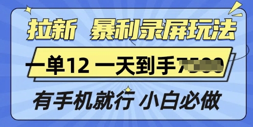 拉新暴利录屏玩法，一单12块，有手机就行，小白必做-沐颜网创资源