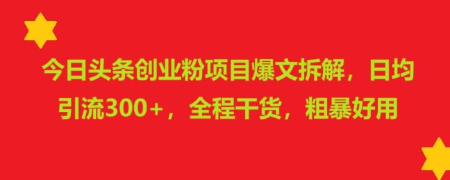 今日头条创业粉项目爆文拆解，日均引流300+，全程干货，粗暴好用-沐颜网创资源