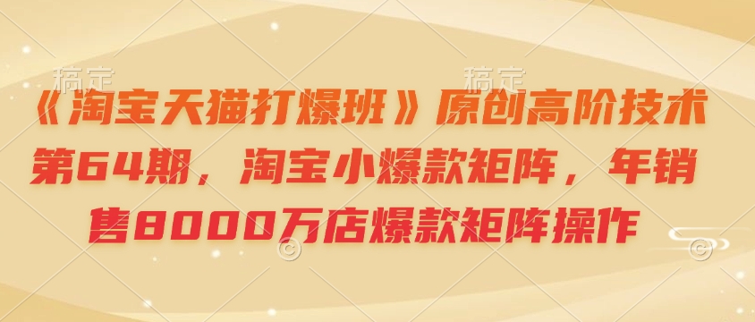 《淘宝天猫打爆班》原创高阶技术第64期，淘宝小爆款矩阵，年销售8000万店爆款矩阵操作-沐颜网创资源