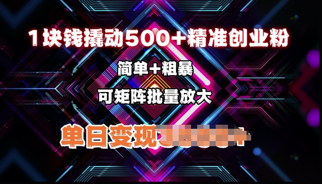 低价撬动500+精准创业粉，简单、粗暴、批量放大，单日变现多张-沐颜网创资源