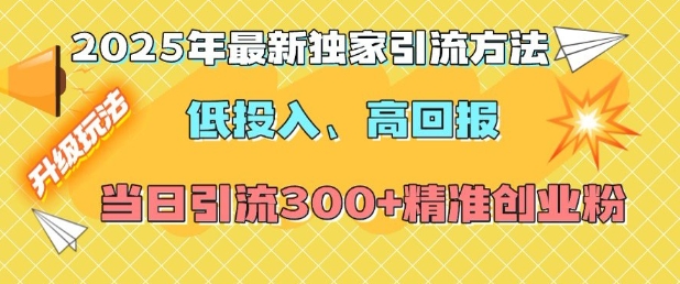 2025年最新独家引流方法，低投入高回报？当日引流300+精准创业粉-沐颜网创资源