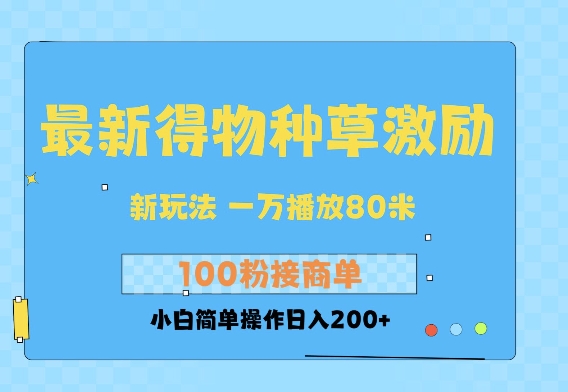 最新得物创作者收益玩法，一万播放100+，后续接广告变现，小白简单操作日入200+-沐颜网创资源