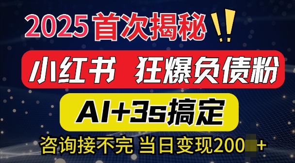 2025引流方法吊顶天花板：全新小红书的狂怒债务粉构思，资询接持续，当日入好几张-沐颜网创资源