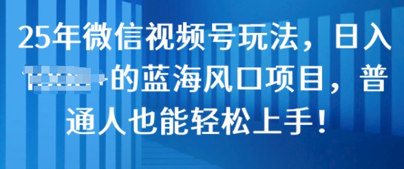 25年视频号游戏玩法，日入多张的瀚海蓝海项目，平常人也可以快速上手!-沐颜网创资源